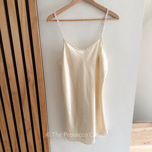 SOLD Vintage Butter Yellow Chemise by California Dynasty Satin with Floral Strap